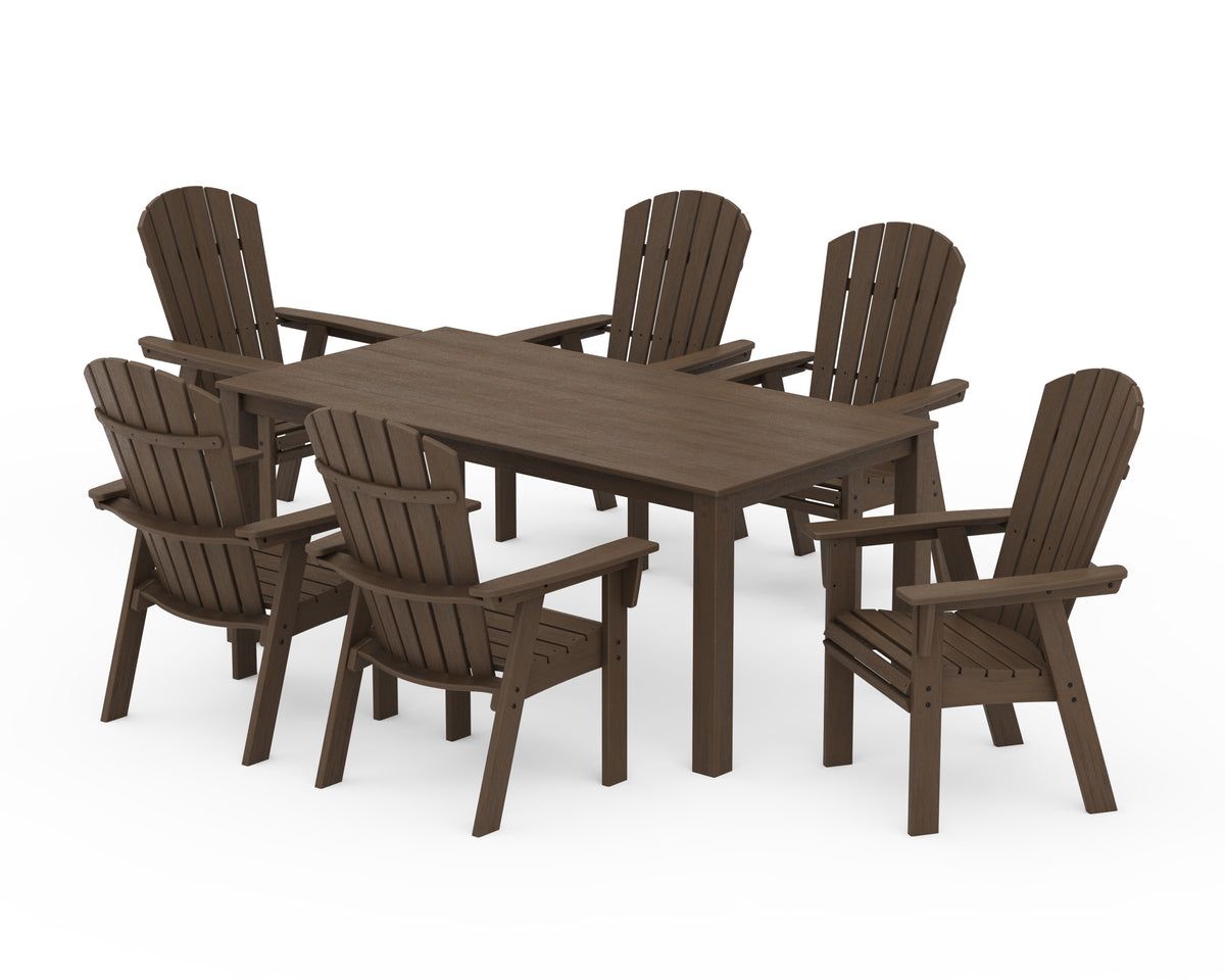POLYWOOD Nautical Curveback Adirondack 7-Piece Parsons Dining Set in Kona