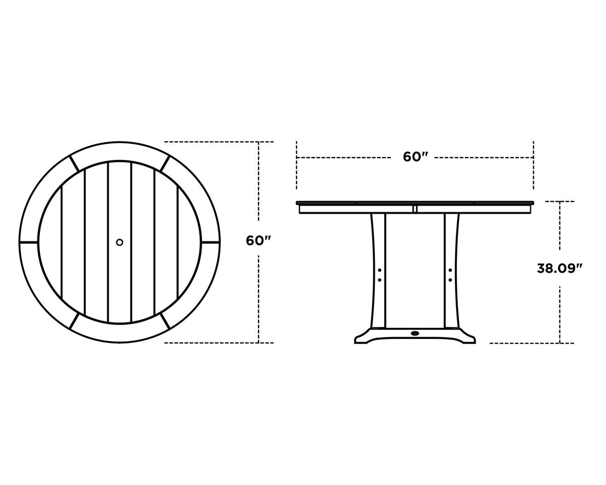 POLYWOOD Nautical Trestle 60" Round Counter Table dimensions