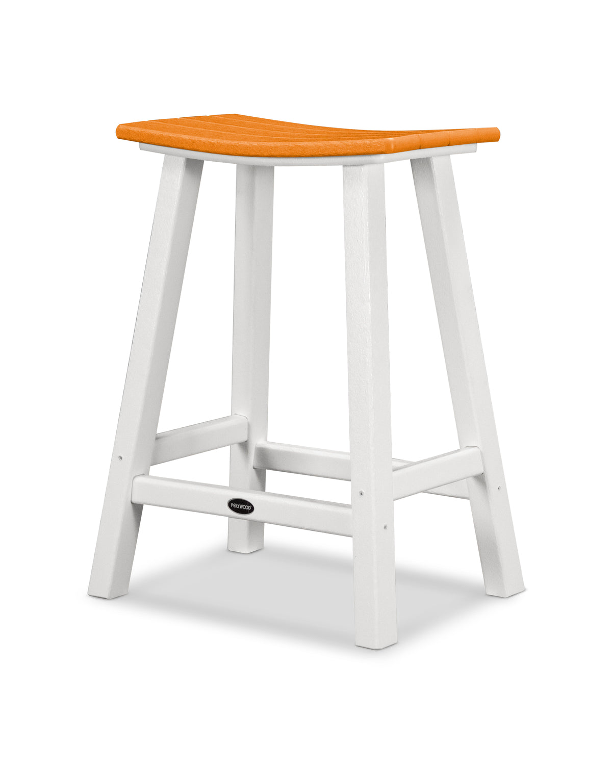 POLYWOOD Contempo 24" Saddle Counter Stool in White / Tangerine