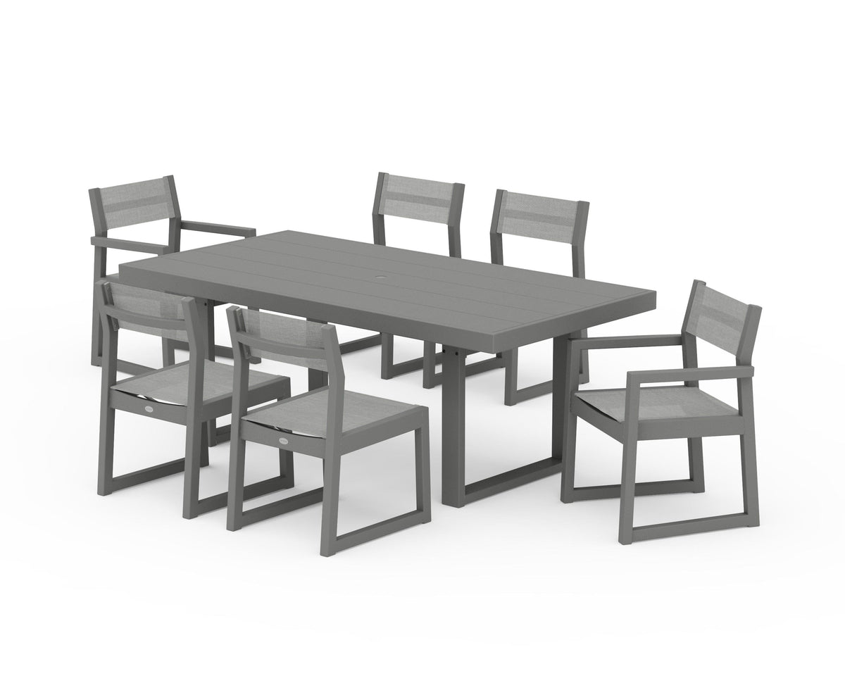 POLYWOOD EDGE Sling 7-Piece Dining Set in Slate Grey / Metallic