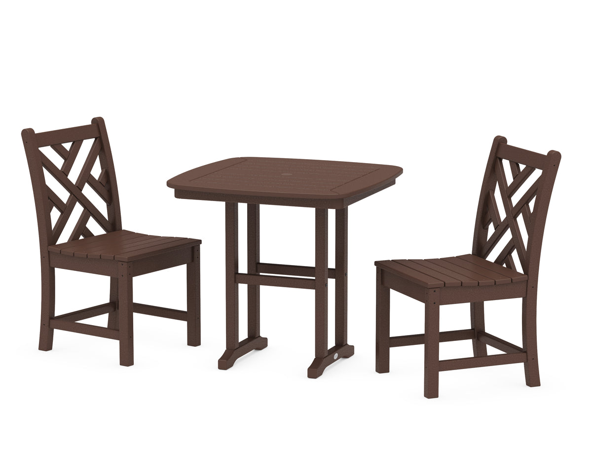POLYWOOD Chippendale Side Chair 3-Piece Dining Set in Mahogany