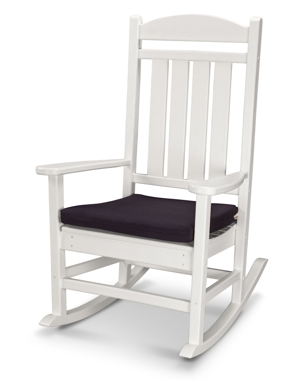 POLYWOOD Presidential Rocker with Seat Cushion in White / Navy
