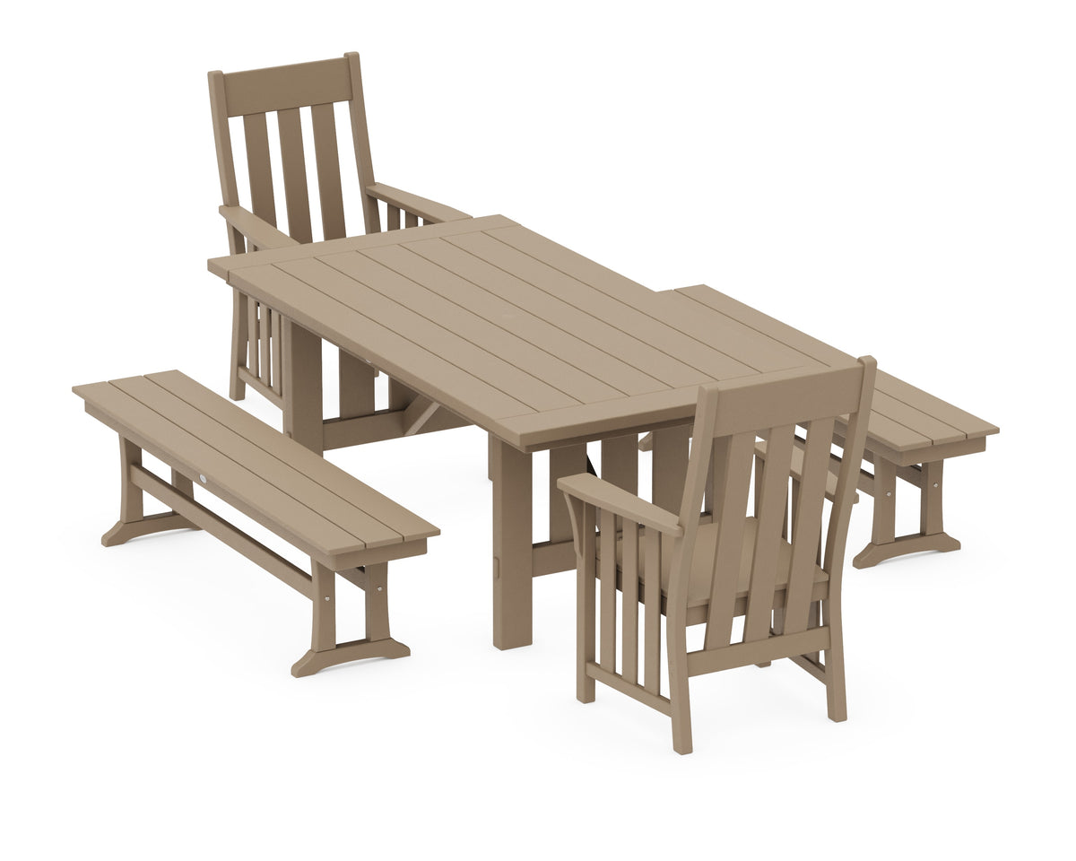 POLYWOOD Acadia 5-Piece Dining Set with Benches in Vintage Sahara