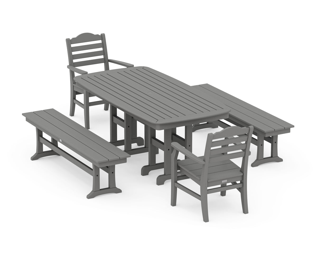 POLYWOOD Savannah 5-Piece Dining Set with Benches in Slate Grey