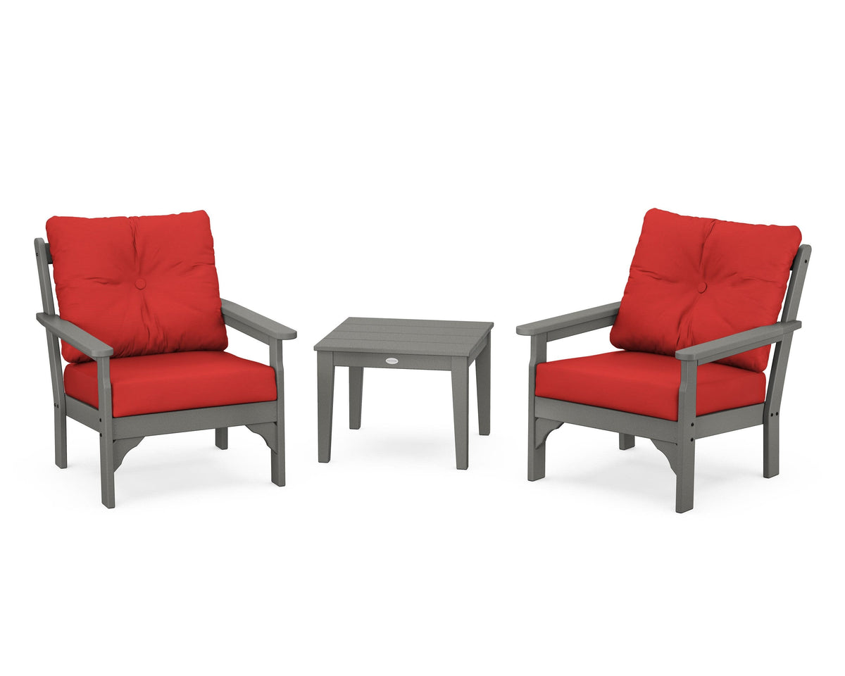 POLYWOOD Vineyard 3-Piece Deep Seating Set in Slate Grey / Crimson Linen