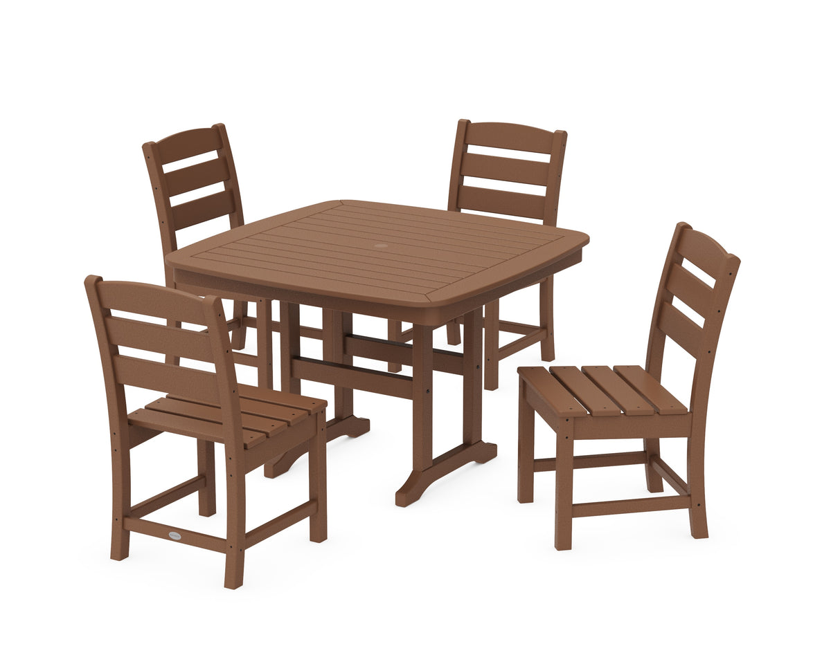 POLYWOOD Lakeside Side Chair 5-Piece Dining Set with Trestle Legs - 44" Table in Teak