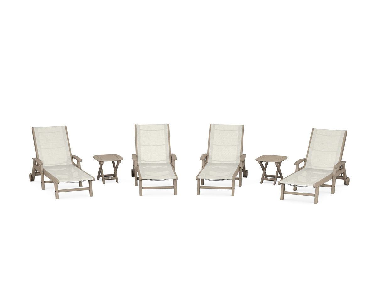 POLYWOOD Coastal Chaise 6-Piece Set with Wheels in Vintage Sahara / Parchment
