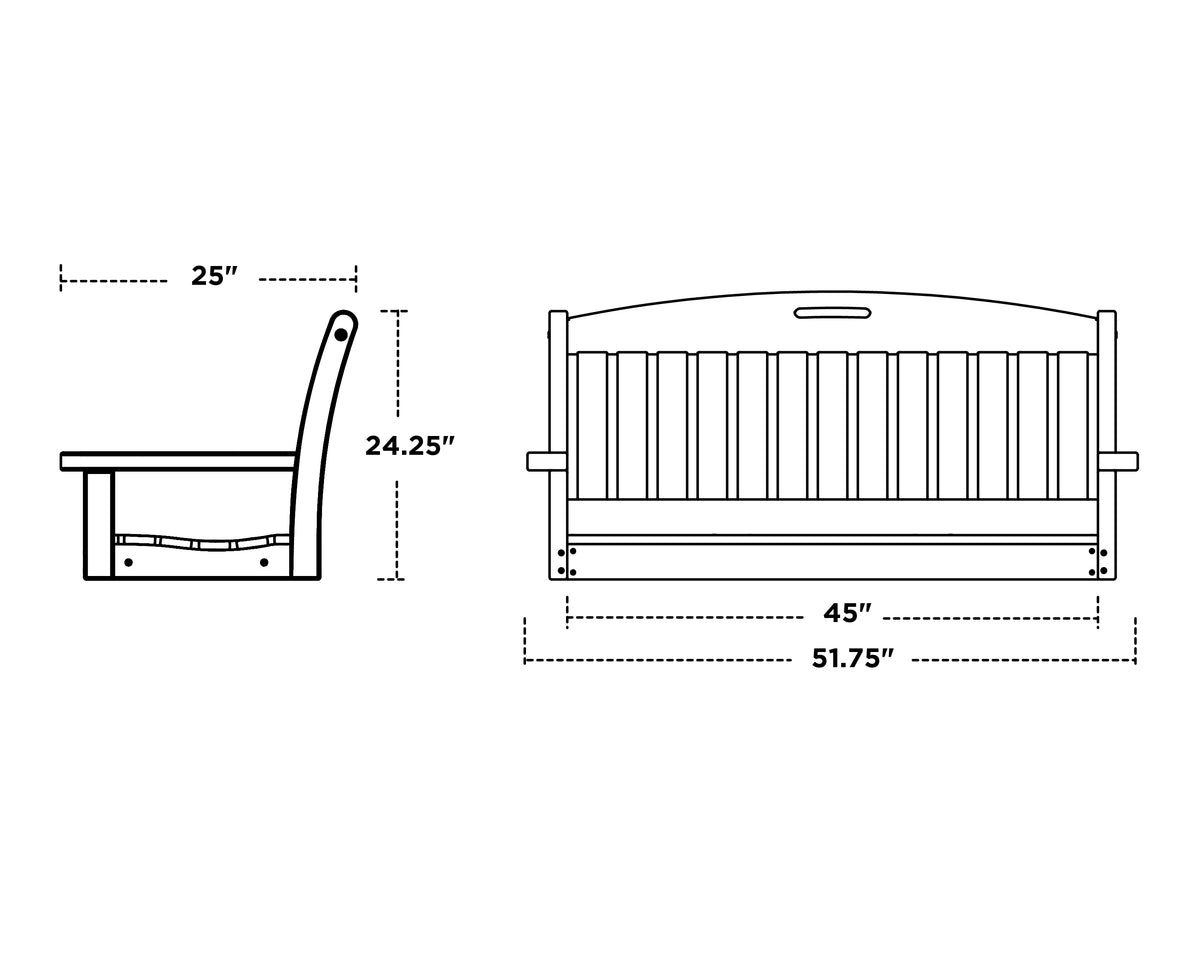 POLYWOOD Nautical 48" Swing dimension drawing with width, depth and height measurements