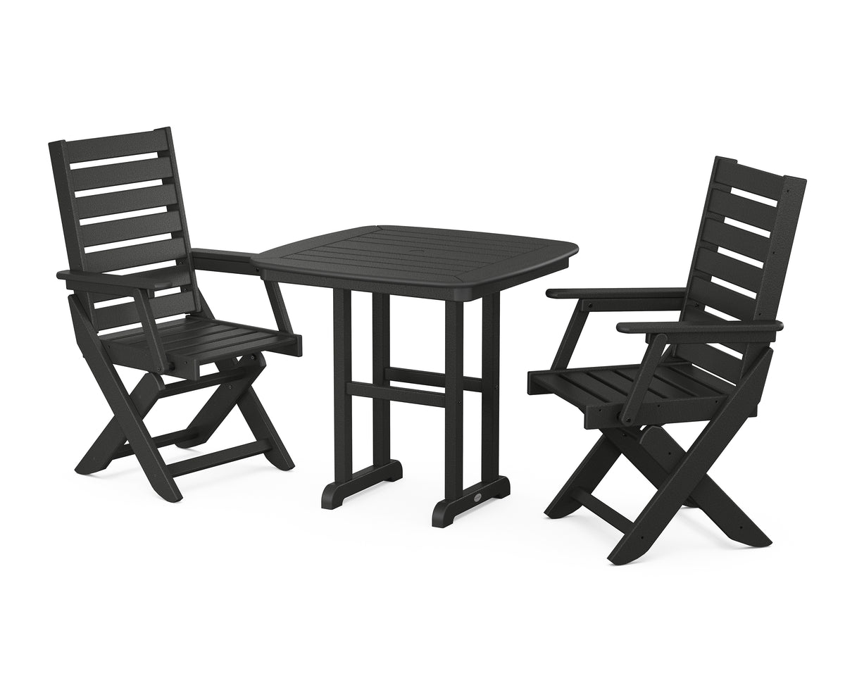 POLYWOOD Captain Folding Chair 3-Piece Dining Set in Black
