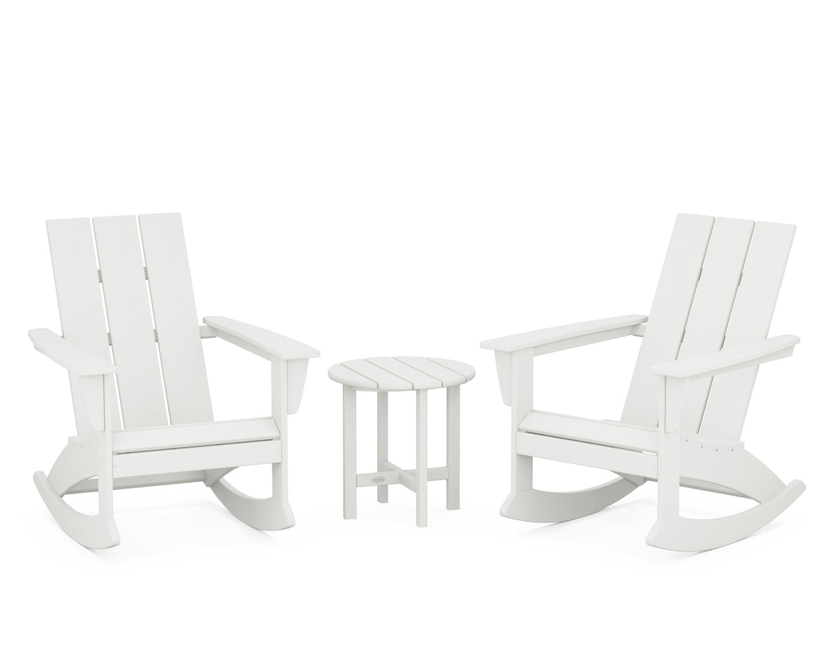 POLYWOOD Modern 3-Piece Adirondack Rocking Chair Set in Vintage White