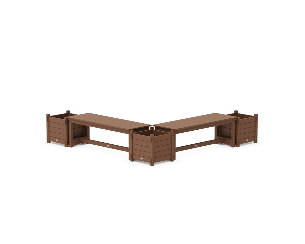 POLYWOOD 48" Nautical L-Shaped Planter Bench Corner Set in Teak