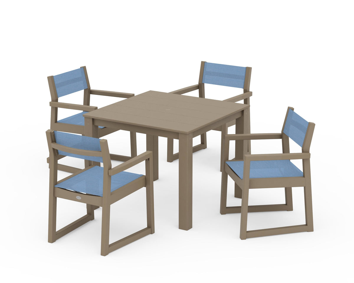 POLYWOOD EDGE Sling Arm Chair 5-Piece Parsons Dining Set in Vintage Sahara / Poolside