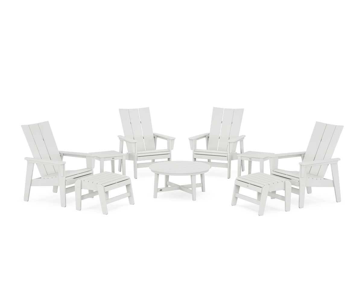 POLYWOOD Modern Grand Upright Adirondack 9-Piece Conversation Set in Vintage White
