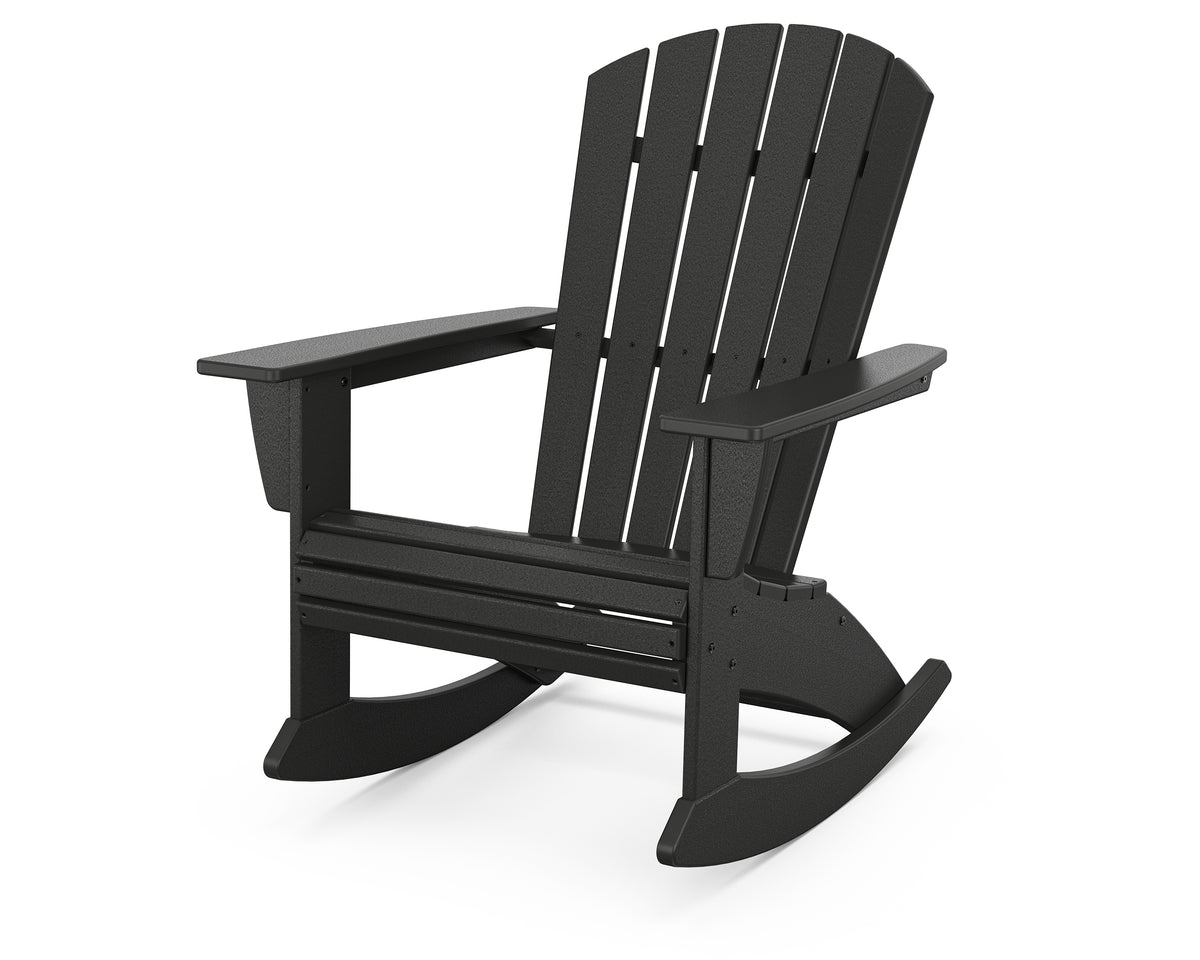 POLYWOOD Nautical Curveback Adirondack Rocking Chair in Black