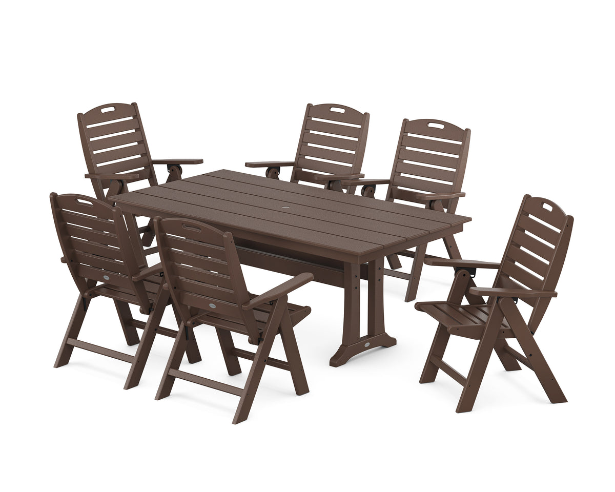POLYWOOD Nautical Highback 7-Piece Farmhouse Dining Set with Trestle Legs in Mahogany