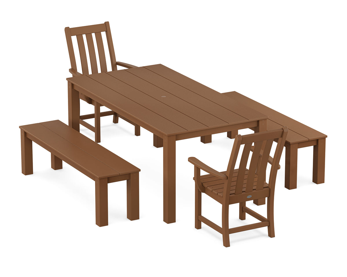 POLYWOOD Vineyard 5-Piece Parsons Dining Set with Benches in Teak
