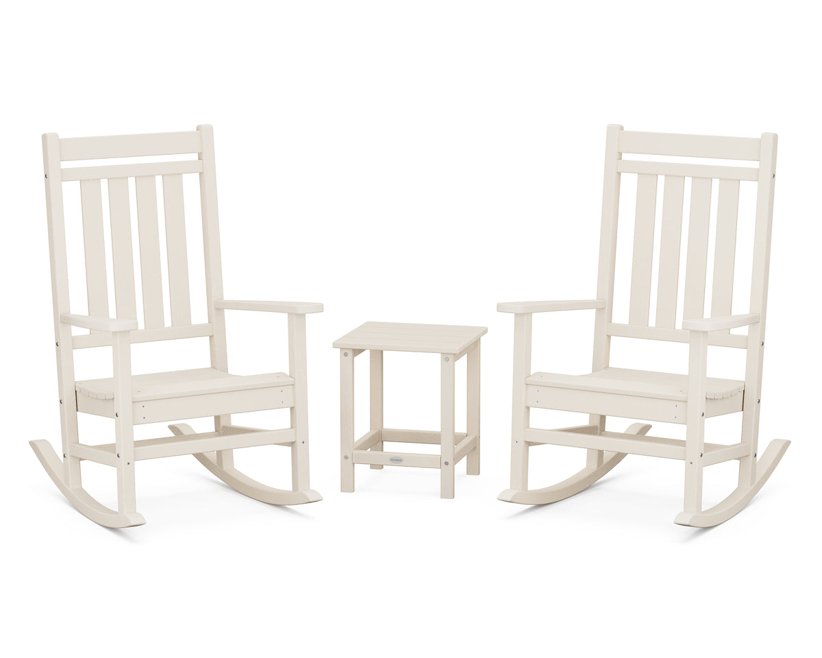 POLYWOOD Estate 3-Piece Rocking Chair Set with Long Island 18" Side Table in Sand