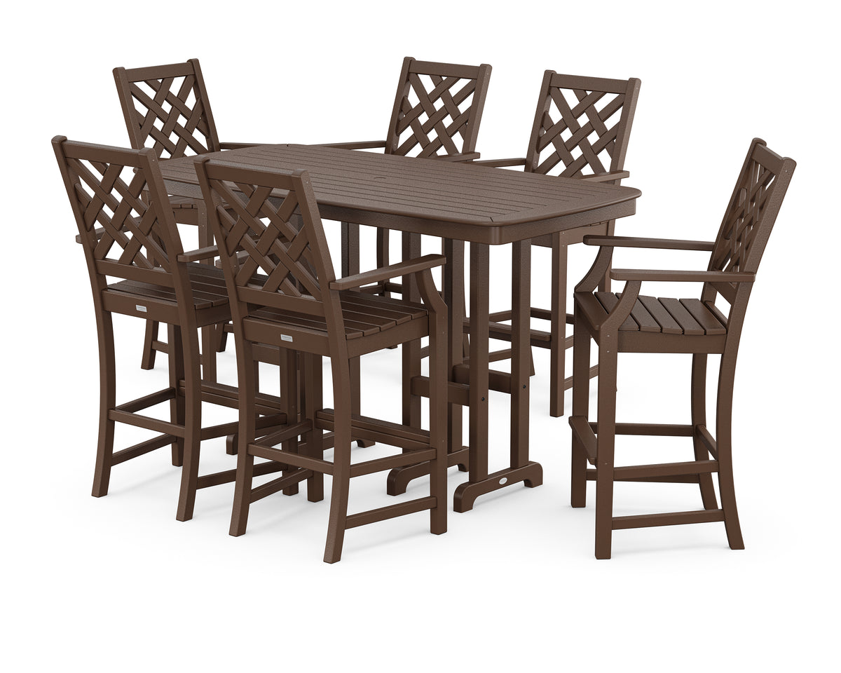 POLYWOOD Country Living Wovendale Arm Chair 7-Piece Bar Set in Mahogany