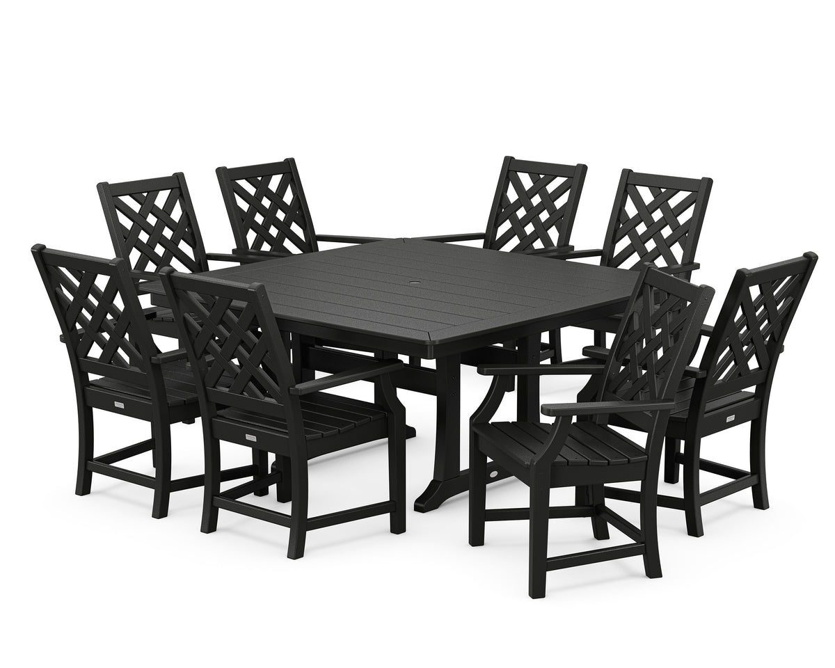 POLYWOOD Wovendale 9-Piece Square Dining Set with Trestle Legs in Black