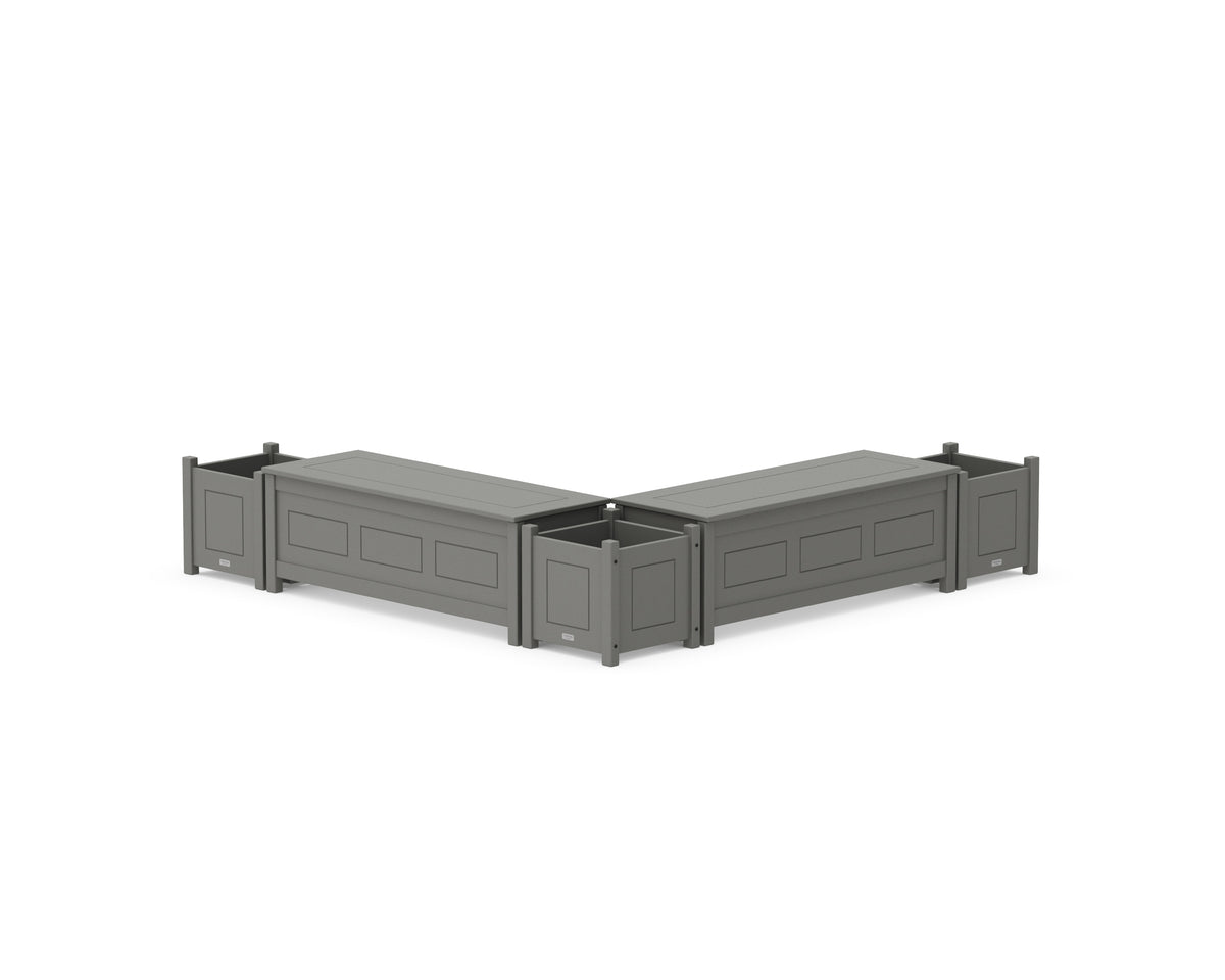 POLYWOOD 48" Country Living L-Shaped Planter Storage Bench Corner Set in Slate Grey