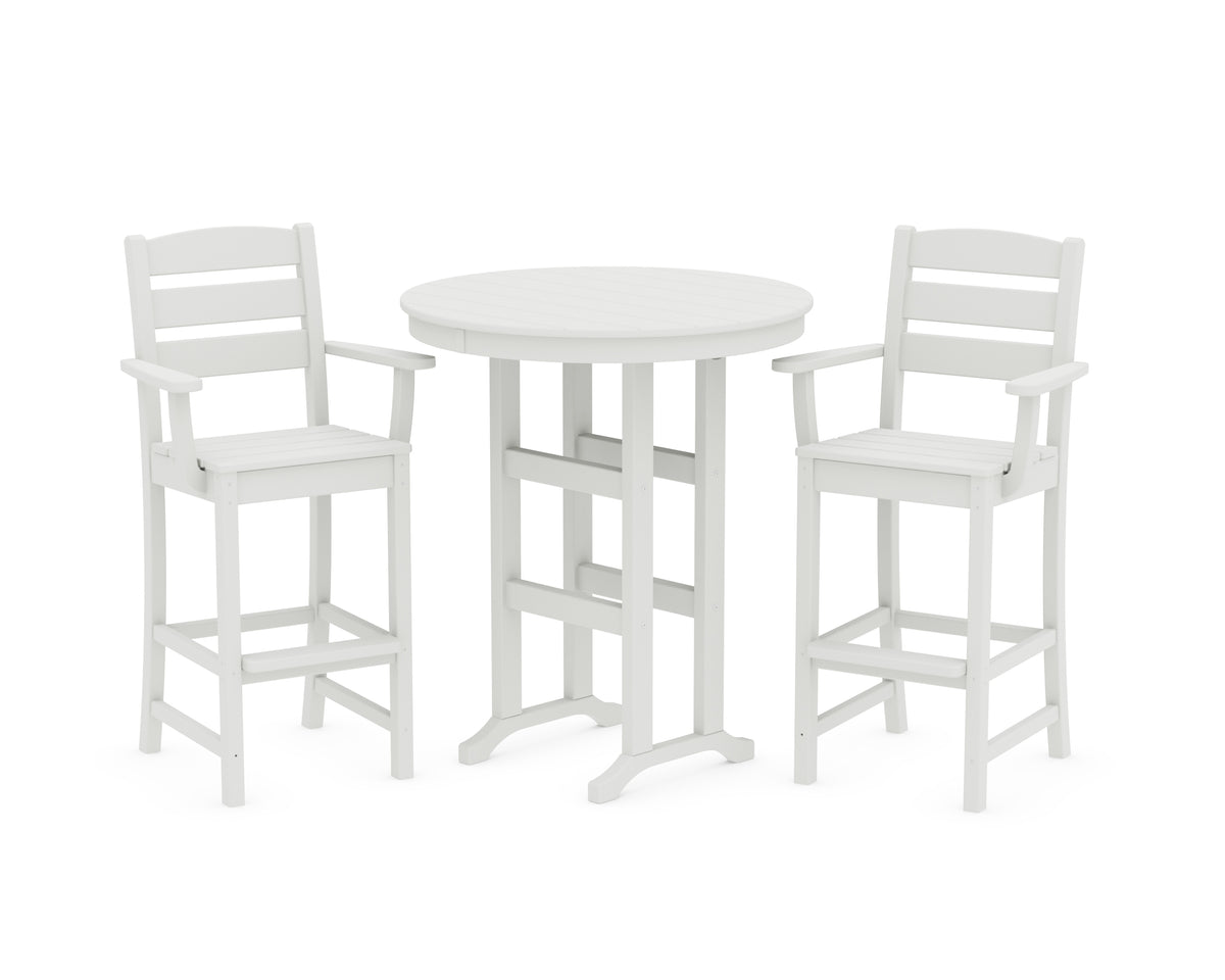 POLYWOOD Lakeside 3-Piece Round Bar Arm Chair Set in Vintage White