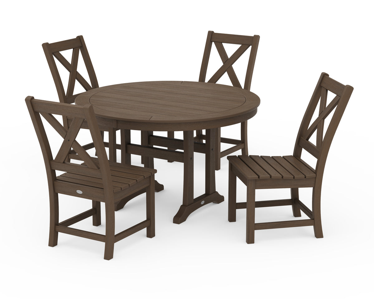 POLYWOOD Braxton Side Chair 5-Piece Round Dining Set with Trestle Legs in Kona