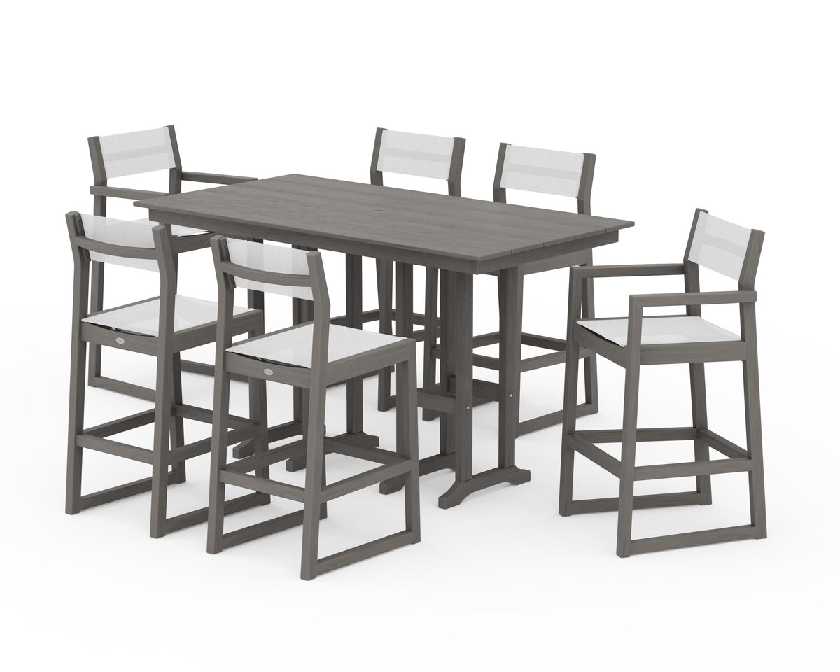 POLYWOOD EDGE Sling 7-Piece Farmhouse Bar Set in Driftwood / White