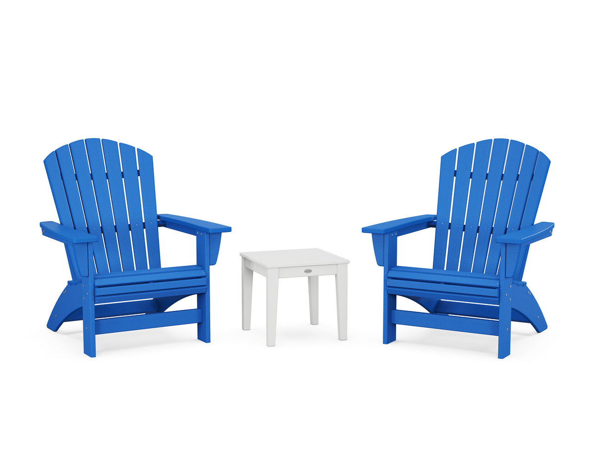 POLYWOOD 3-Piece Nautical Grand Adirondack Set in Pacific Blue / White