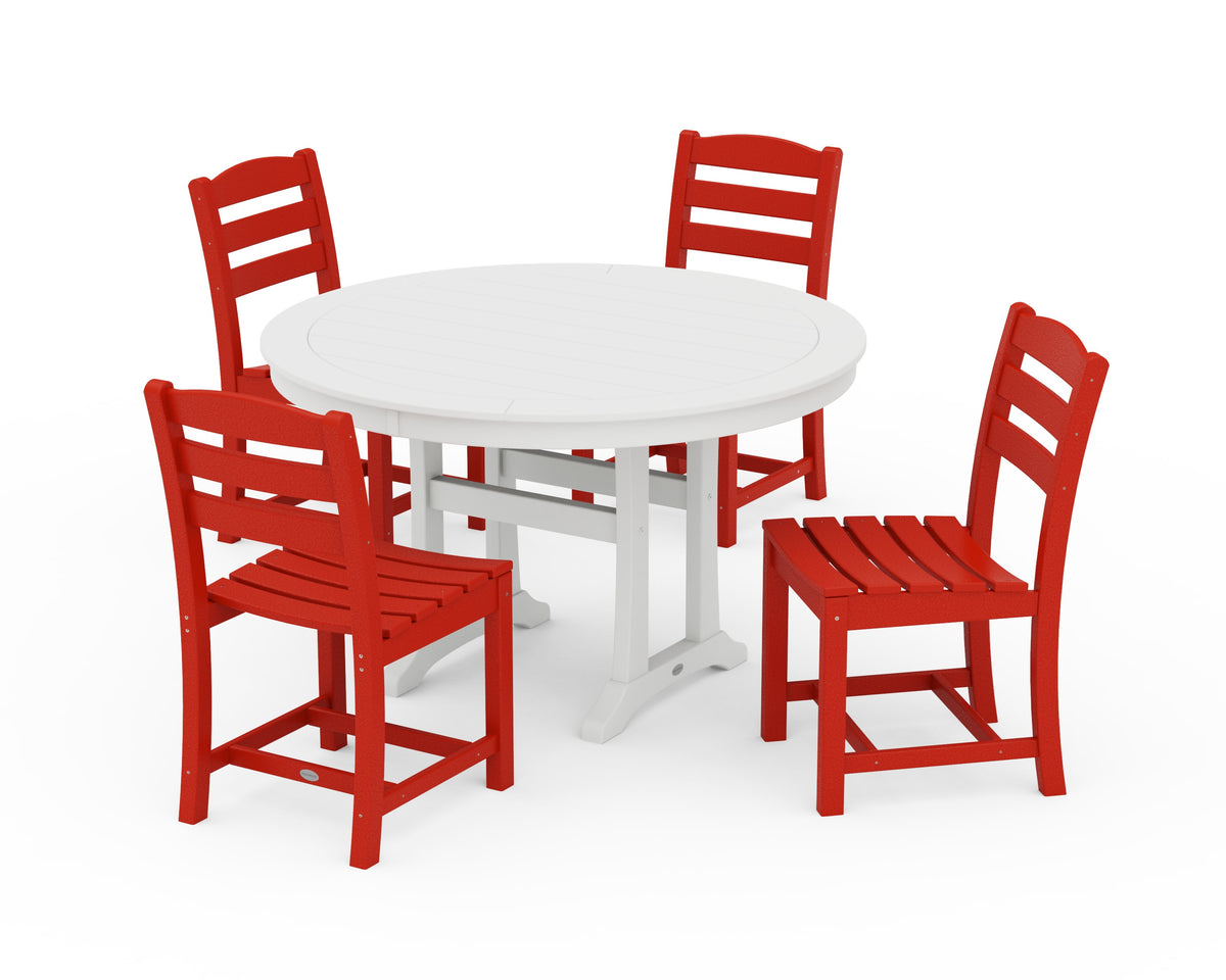 POLYWOOD La Casa Café 5-Piece Side Chair Dining Set - 48" Table in Sunset Red / White