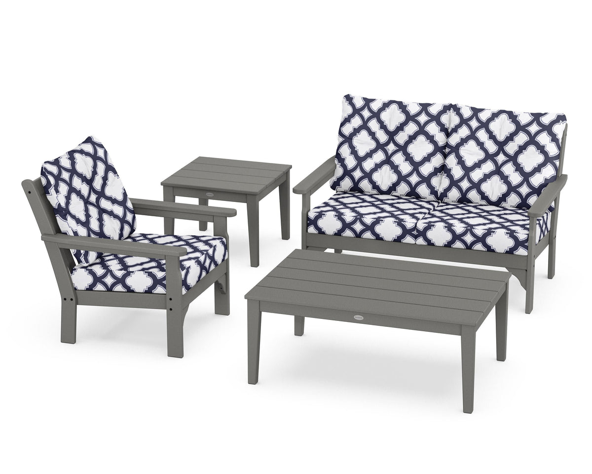 POLYWOOD Vineyard 4-Piece Deep Seating Set in Slate Grey / Trellis Navy