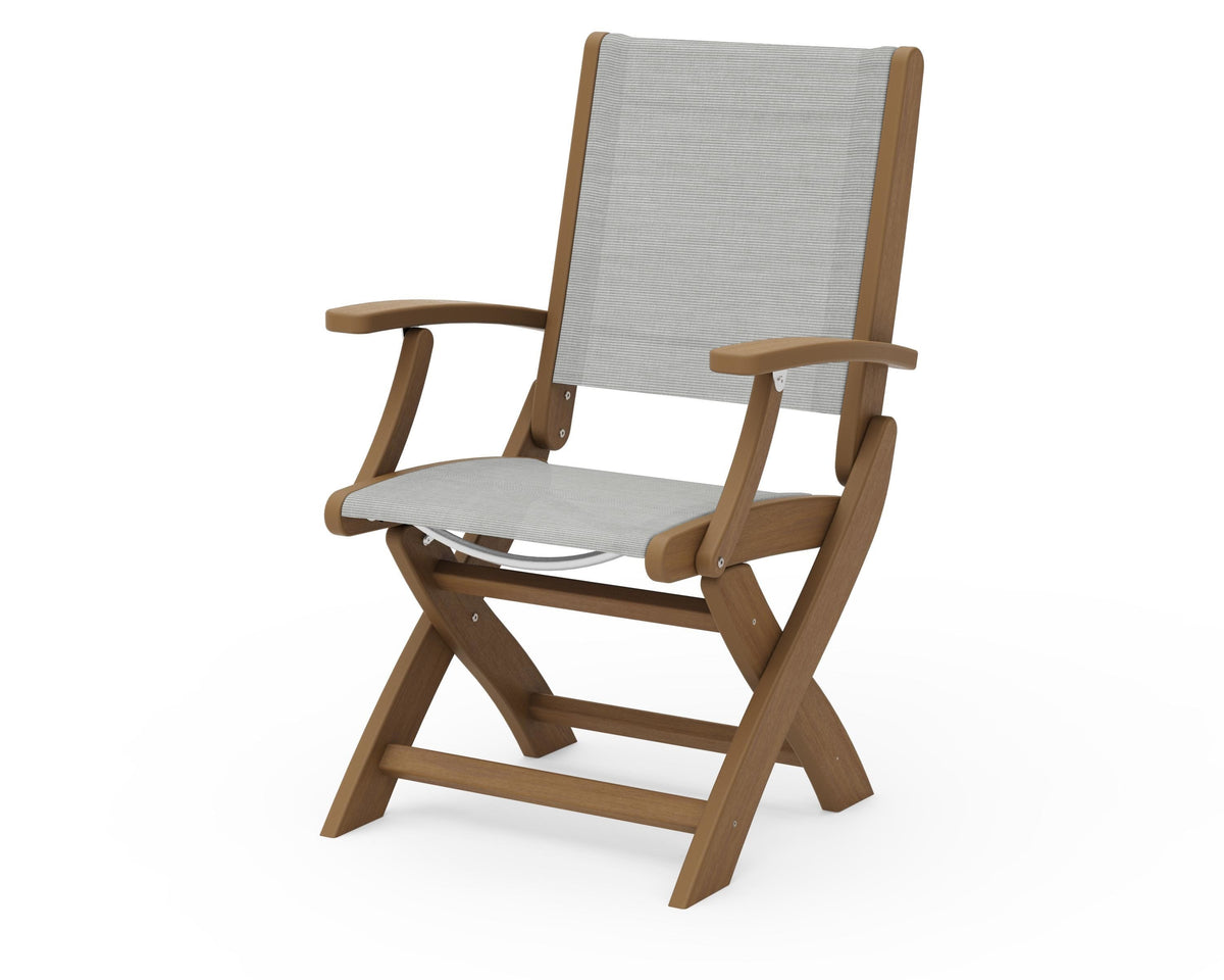 POLYWOOD Coastal Folding Chair in Natural with Natural arms and Metallic sling