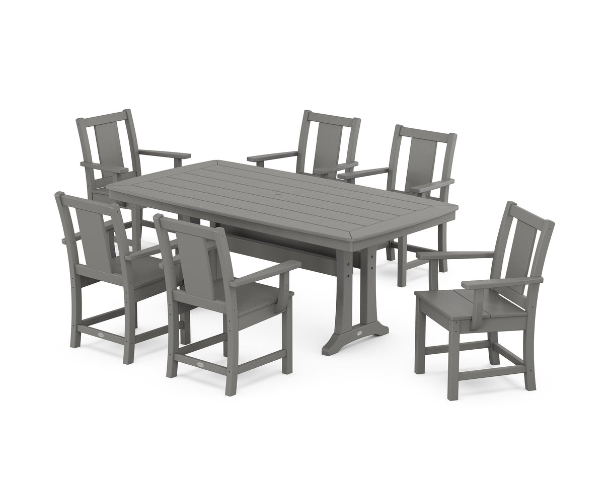 POLYWOOD Prairie Arm Chair 7-Piece Dining Set with Trestle Legs in Slate Grey