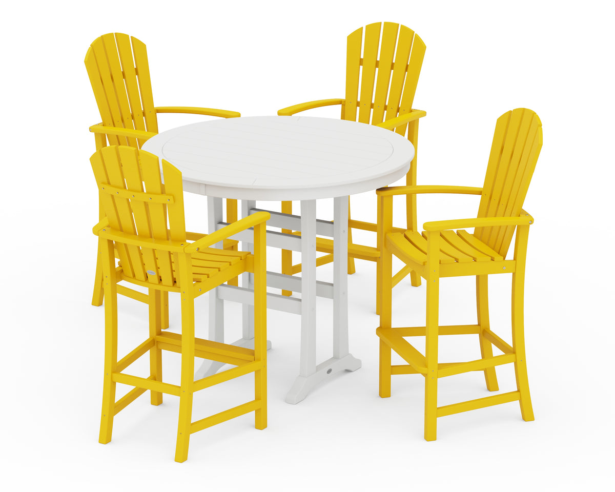 POLYWOOD Palm Coast 5-Piece Round Bar Set in Lemon / White