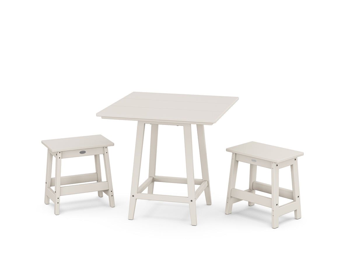 POLYWOOD Modern Studio Stool 3-Piece Square Bistro Set in Sand