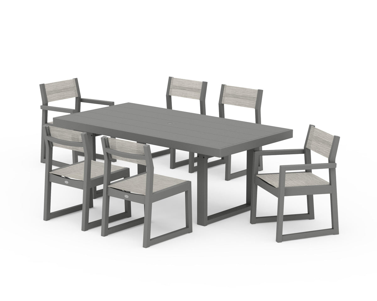 POLYWOOD EDGE Sling 7-Piece Dining Set in Slate Grey / Birch