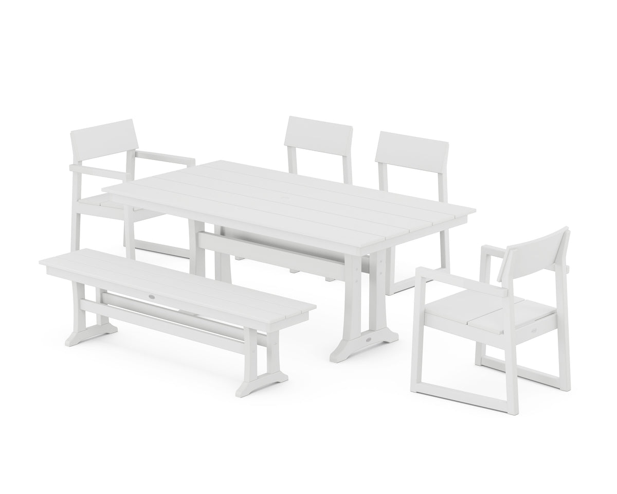 POLYWOOD EDGE 6-Piece Farmhouse Dining Set with Trestle Legs in White