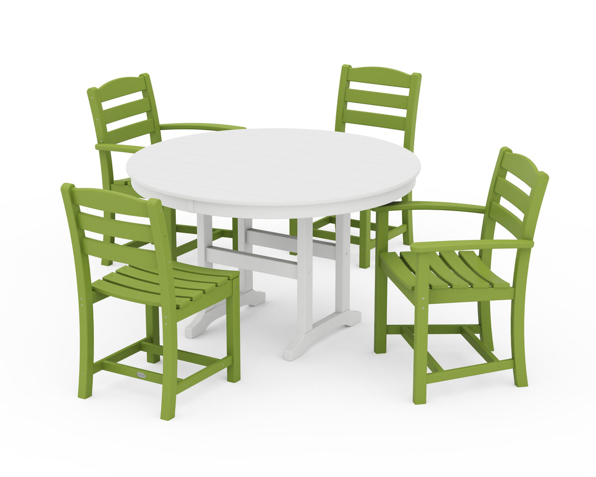 POLYWOOD La Casa Café 5-Piece Round Farmhouse Dining Set with Arm and Side Chairs in Lime / White