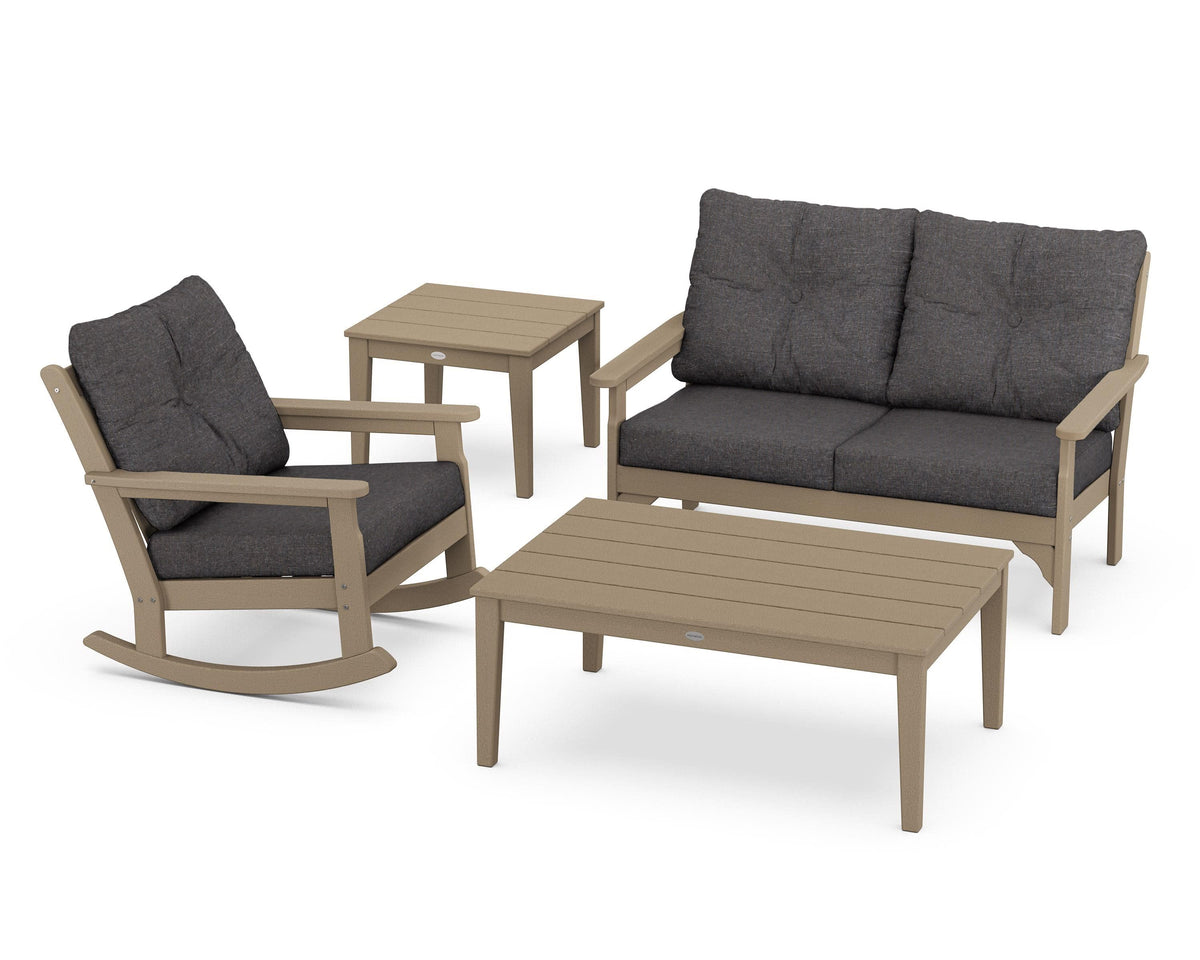POLYWOOD Vineyard 4-Piece Deep Seating Rocker Set in Vintage Sahara / Ash Charcoal