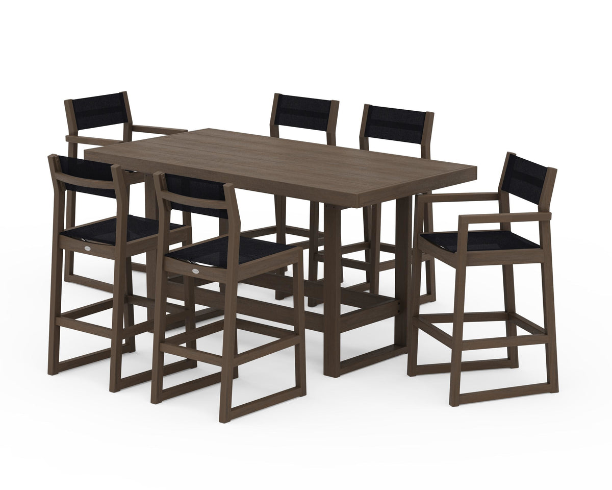 POLYWOOD EDGE Sling 7-Piece Bar Table Set in Kona / Black