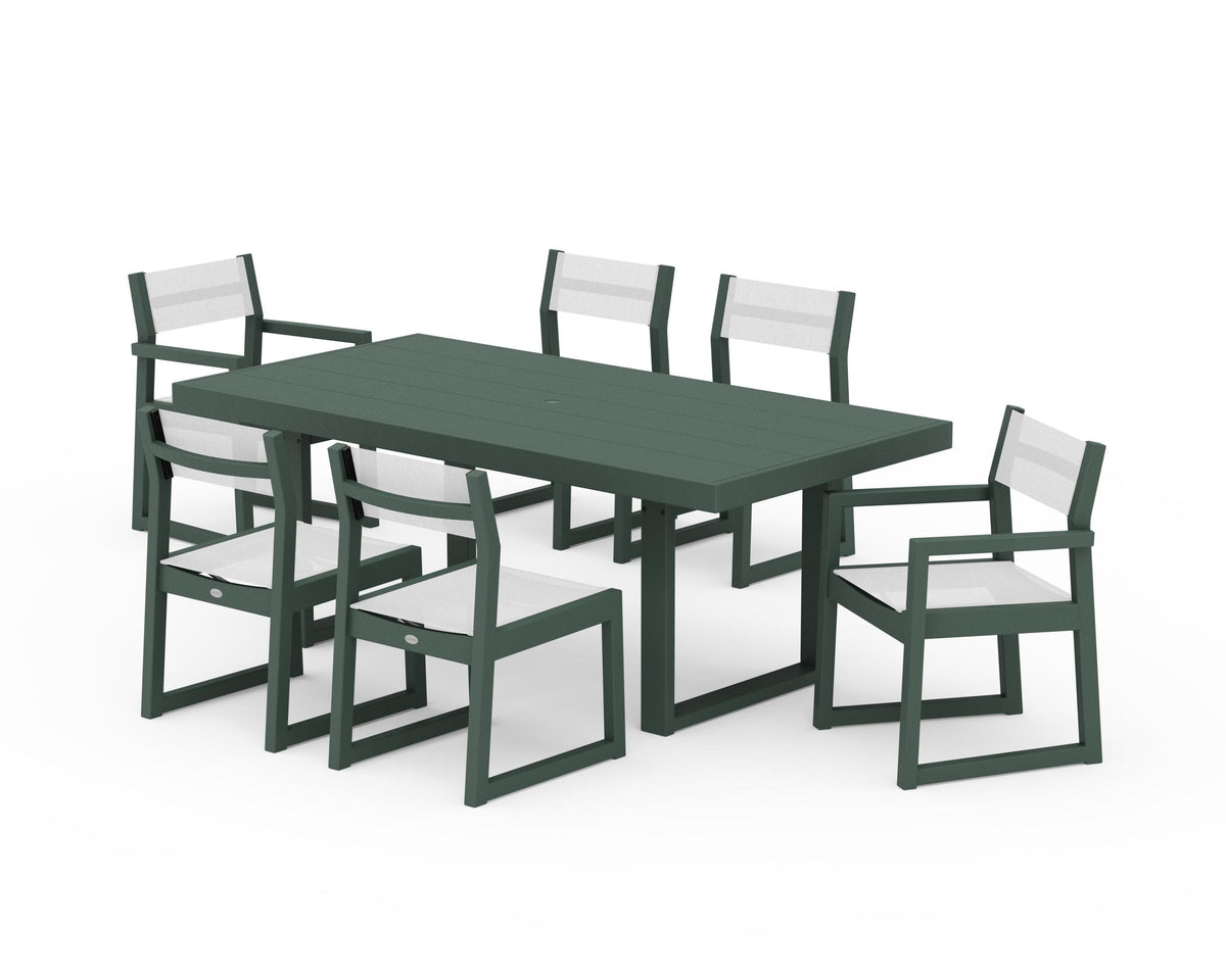 POLYWOOD EDGE Sling 7-Piece Dining Set in Green / White