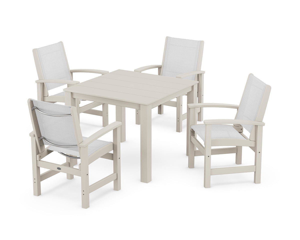 POLYWOOD Coastal 5-Piece Parsons Dining Set in Sand / White
