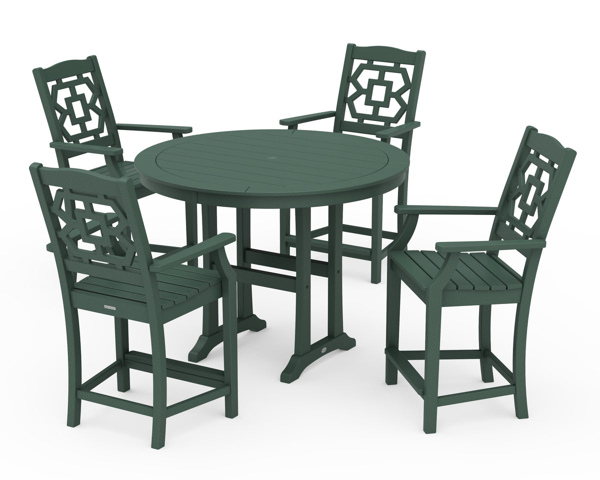 POLYWOOD Chinoiserie 5-Piece Round Counter Set in Green