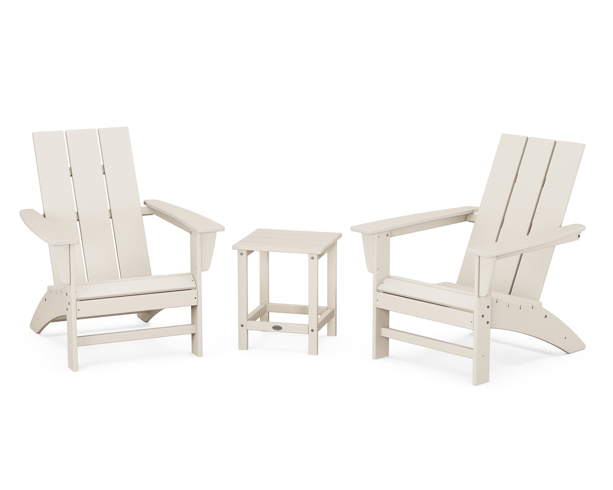 POLYWOOD Modern 3-Piece Adirondack Set with Long Island 18" Side Table in Sand