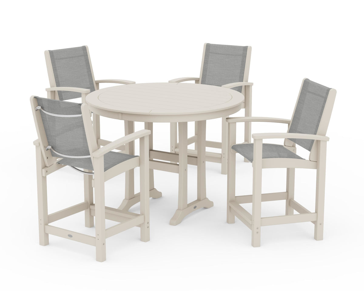 POLYWOOD Coastal 5-Piece Counter Set in Sand / Metallic
