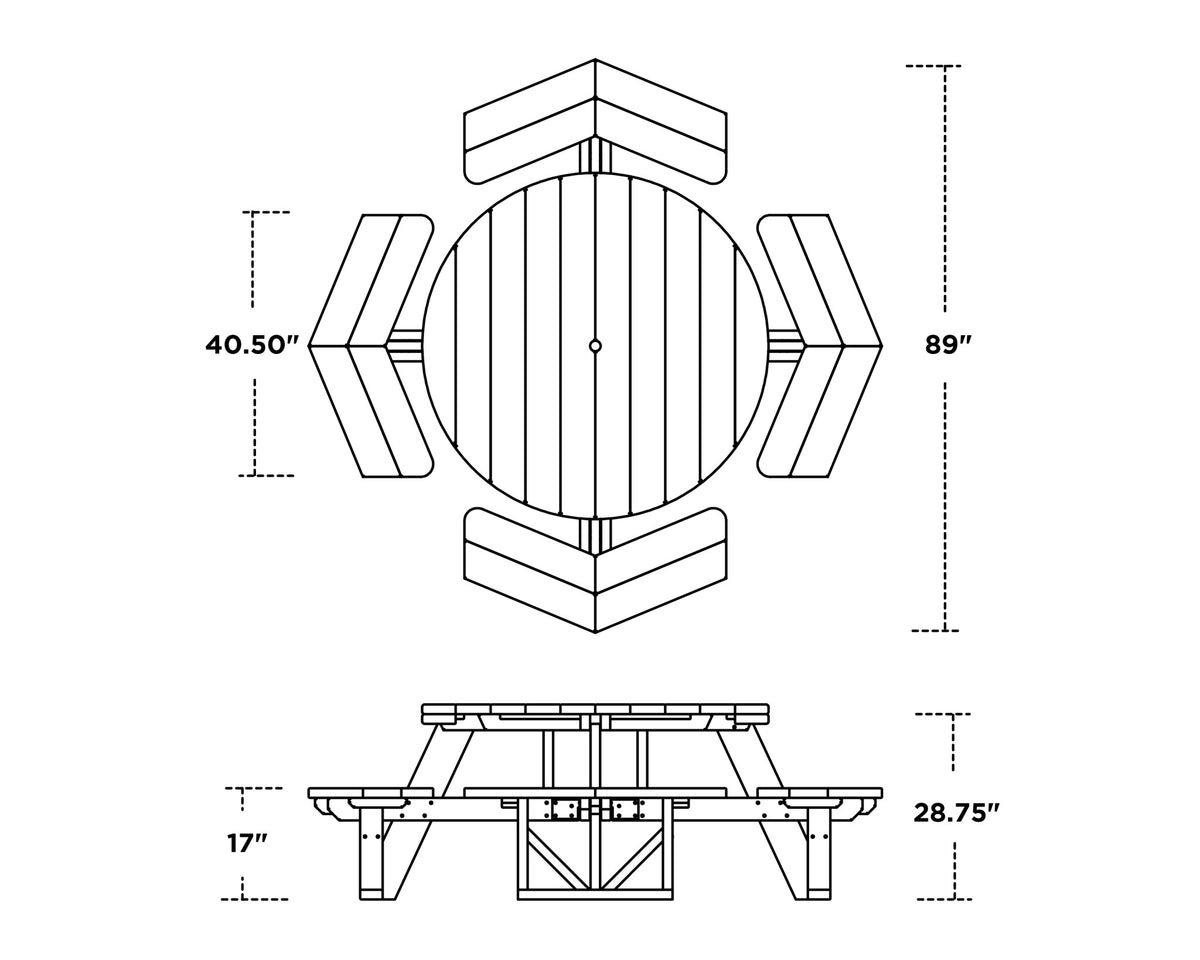 POLYWOOD Park 53" Octagon Table dimensions