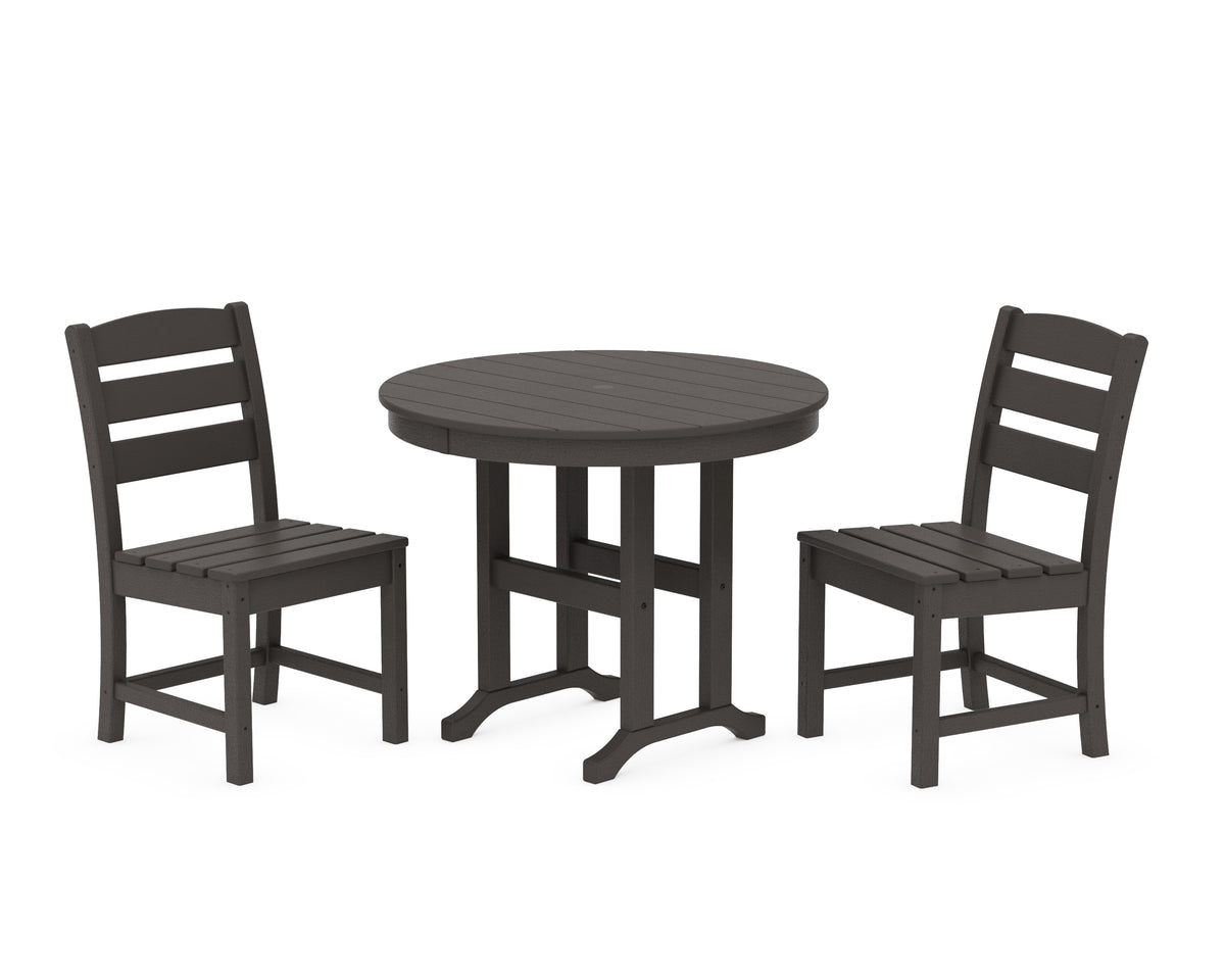 POLYWOOD Lakeside Side Chair 3-Piece Round Dining Set in Vintage Coffee