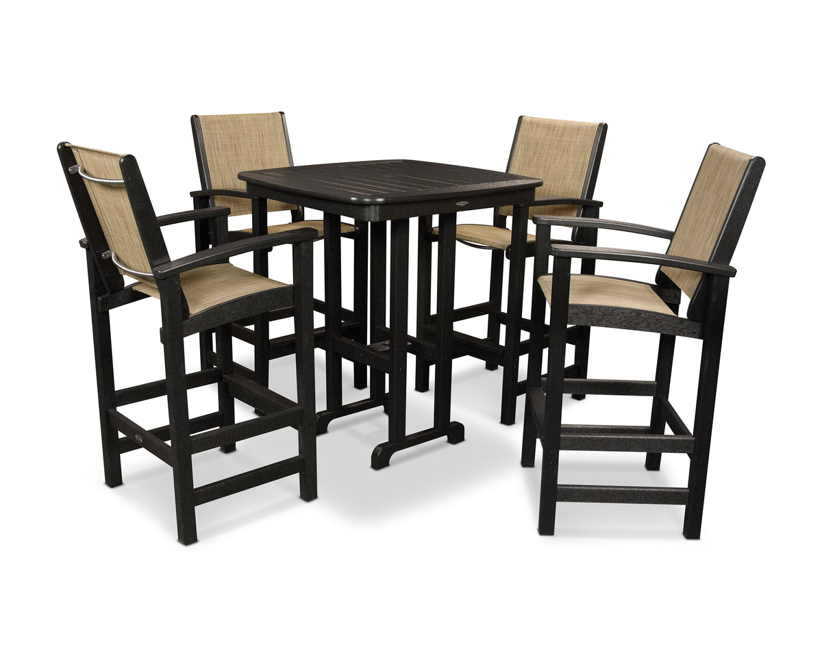 POLYWOOD Coastal 5-Piece Bar Set in Black / Burlap