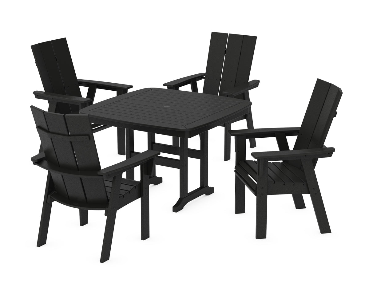 POLYWOOD Modern Curveback Adirondack 5-Piece Dining Set - 44" Table in Black