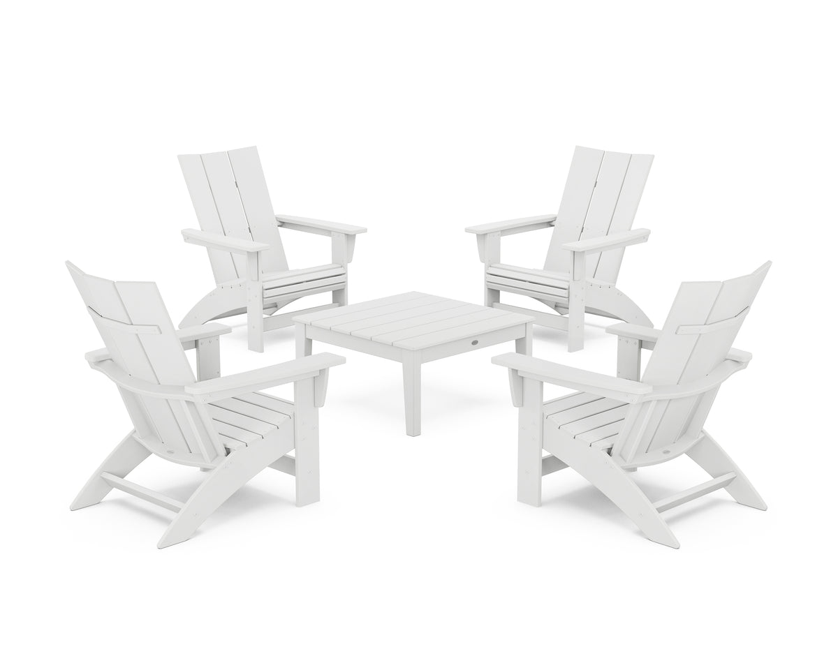 POLYWOOD 5-Piece Modern Grand Adirondack Chair Conversation Group in White