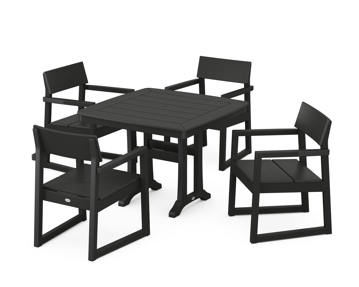 POLYWOOD EDGE 5-Piece Dining Set with Trestle Legs (Nautical Trestle 37" Table) in Black